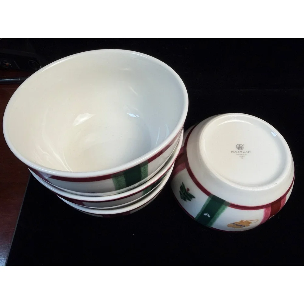 Pfaltzgraff Christmas Heritage Cereal Soup Bowls Set of 4‎ Winter Tree Mitten
